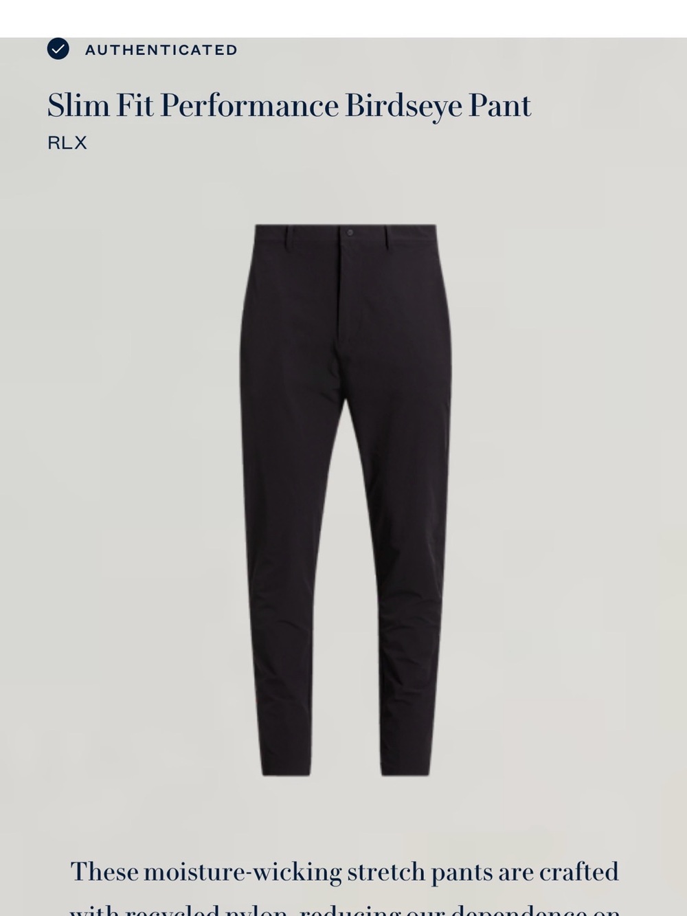 RLX Ralph Lauren Slim Fit Performance Birdseye Pants — Black